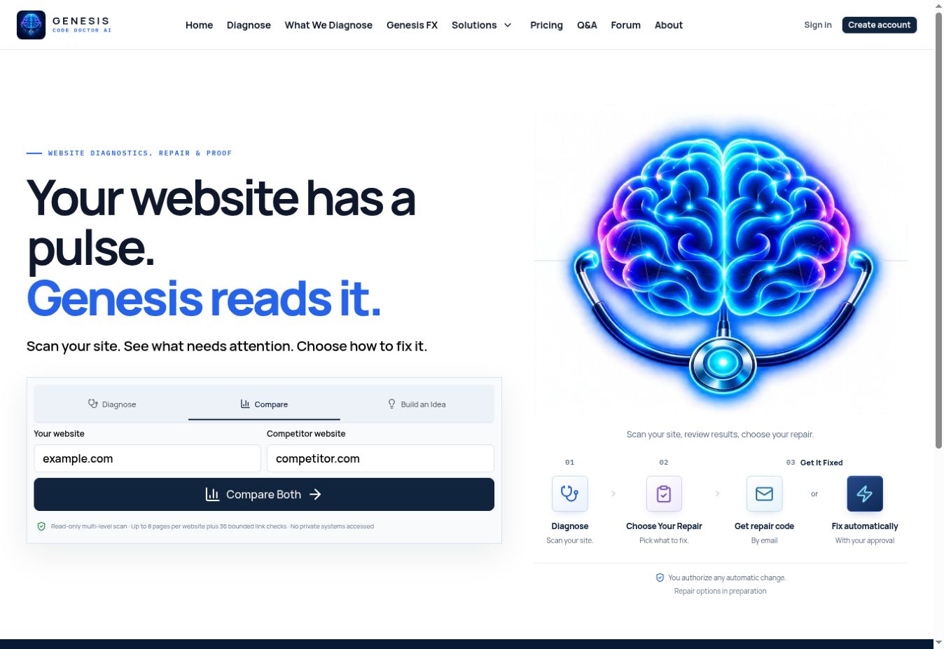 Website Comparison app interface